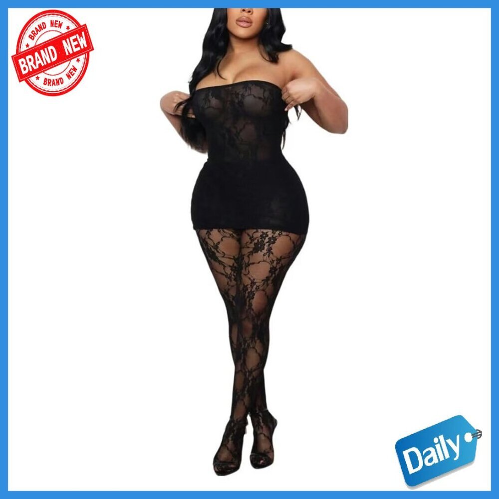Sexy Lace Tube Dress Set with Stockings & Gloves 3-Piece Outfit